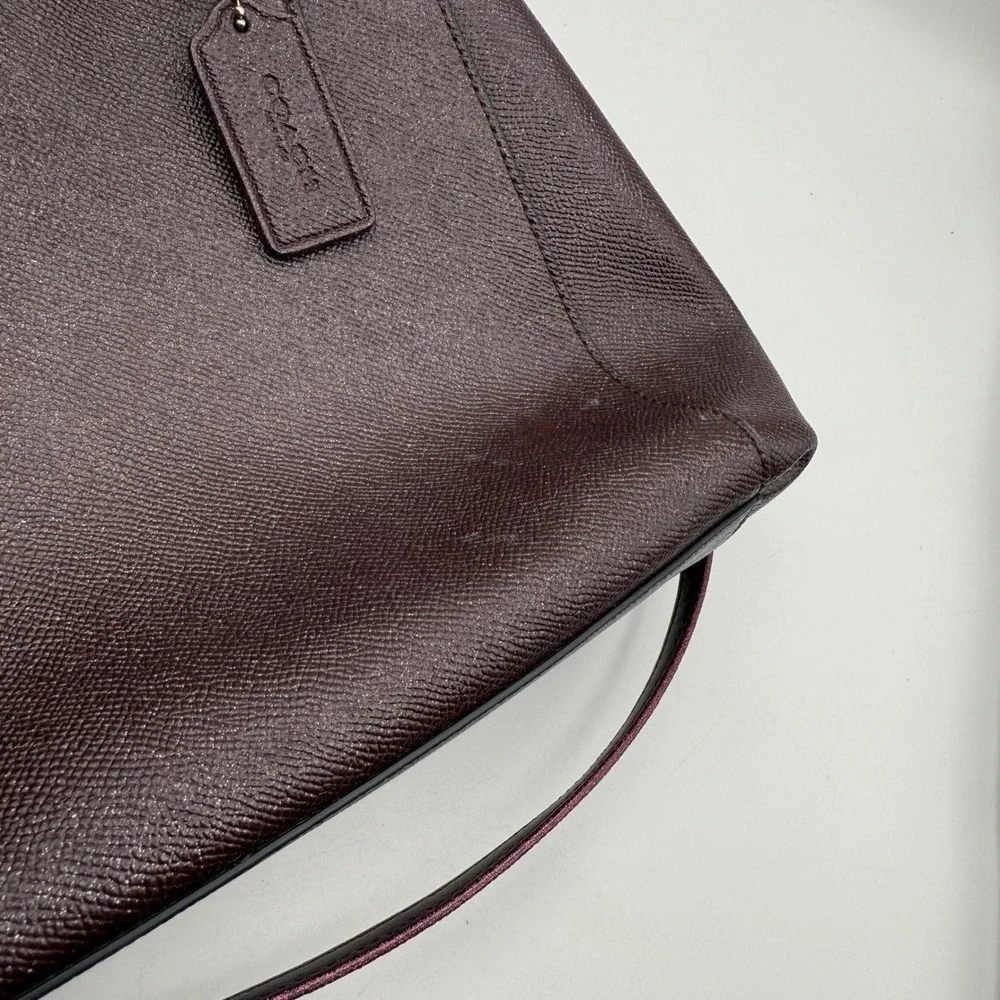 Coach Pebble Leather‎ Burgundy/Purple Glitter Satchel Crossbody Handbag Silver